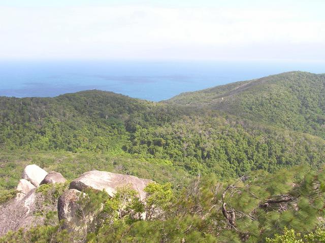 A view from the summit of Fitzroy Island.  The confluence is in the ocean, about 9 km away.