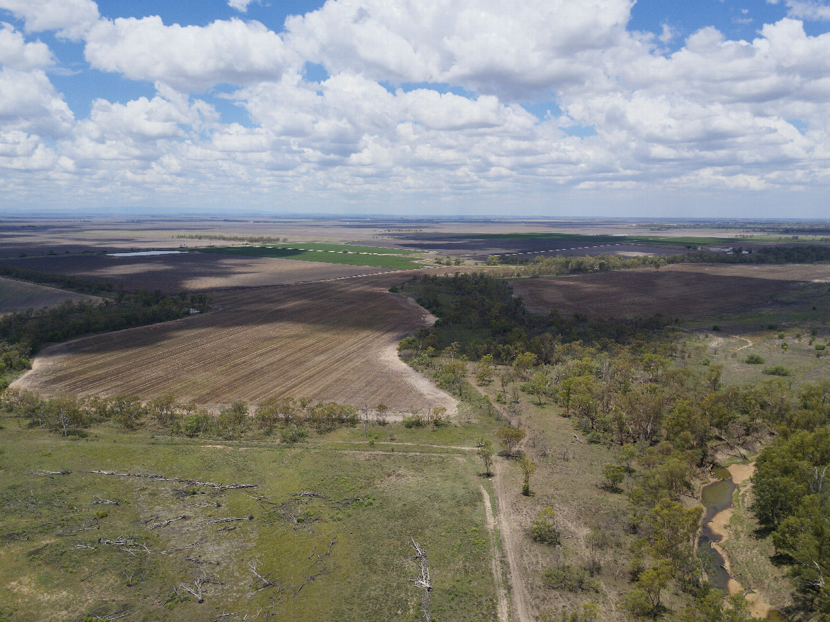 View East (along the Condamine River), from 120m above the point