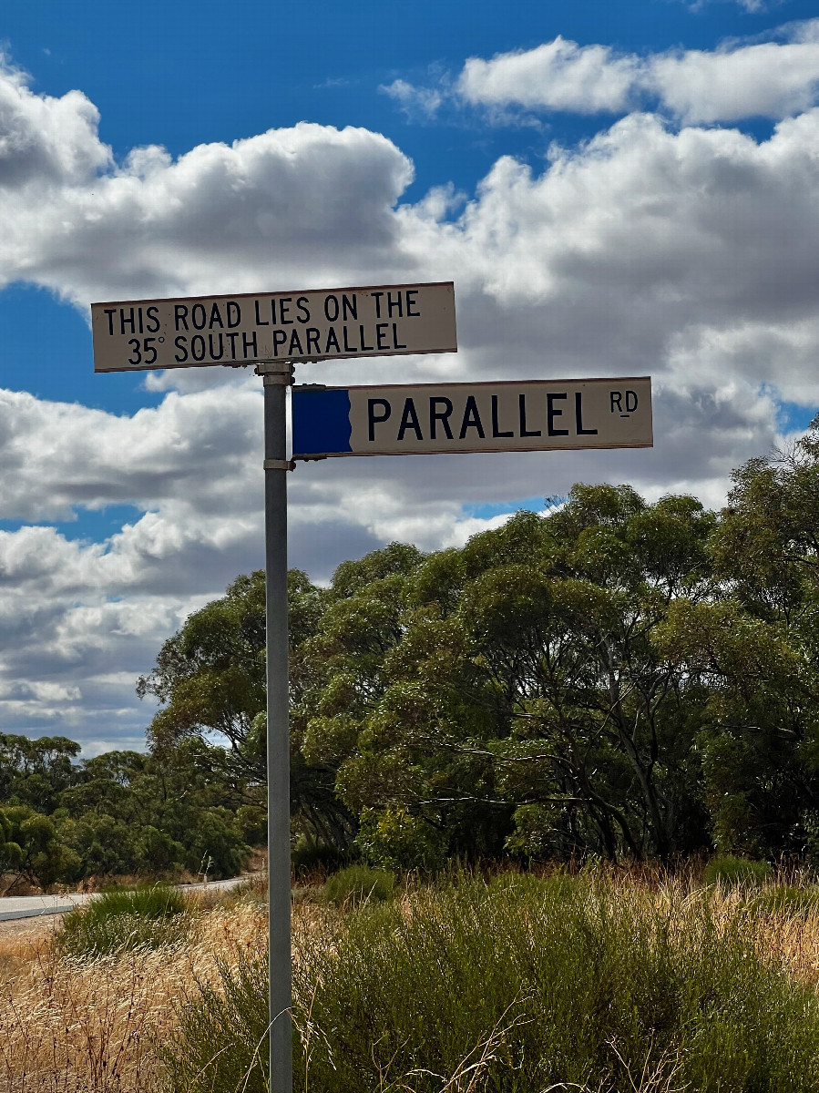 Parallel Road runs (roughly) along the 35 Degrees South line of latitude, passing 100m north of the point