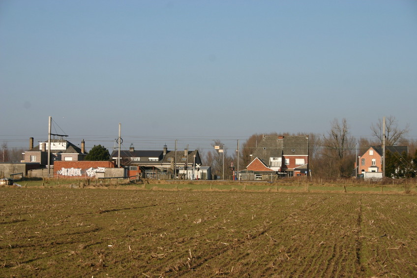 Close up of houses and the railway line to the North of the point
