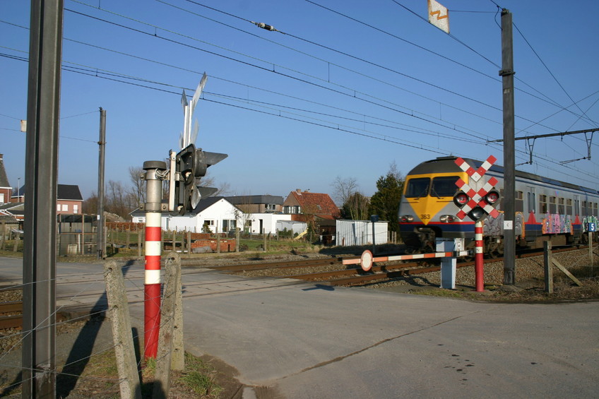 Railway crossing at around 150 m from the point