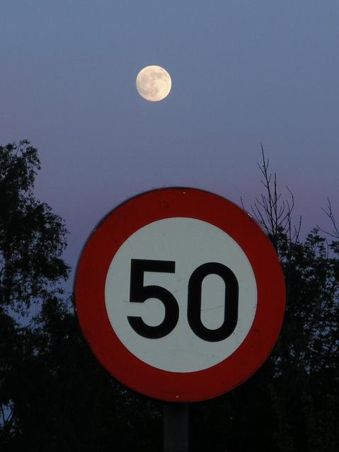 The full moon was shining over the road junction as I returned from the confluence.