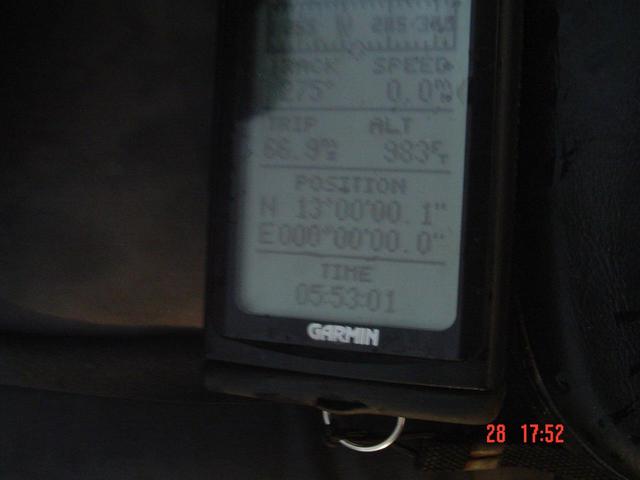 GPS display screen showing 13N 0E