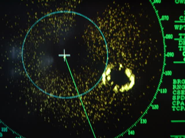 The circular shape of the atoll in the radar
