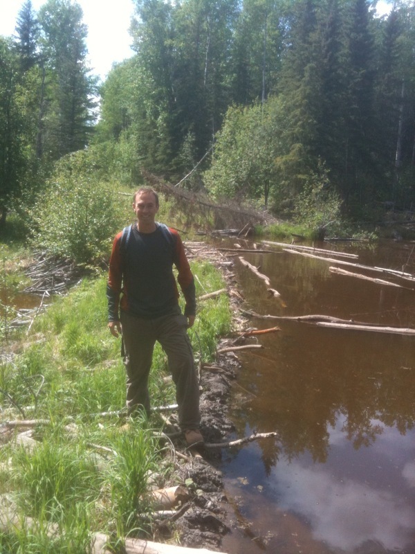 Chris crossing the beaver dam