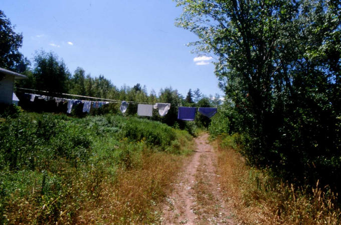 Laundry hanging over the trail to the confluence.