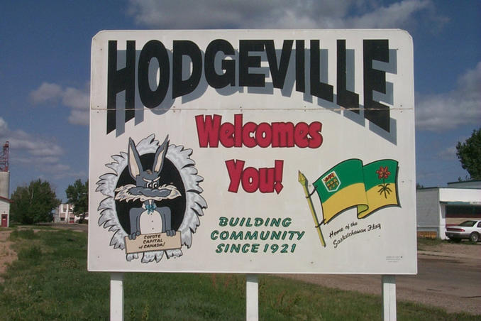 Hodgeville: "Coyote Capital of Canada" and "Home of the Saskatchewan Flag"