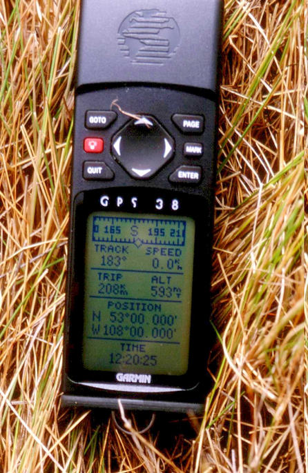 The GPS reading at the confluence.