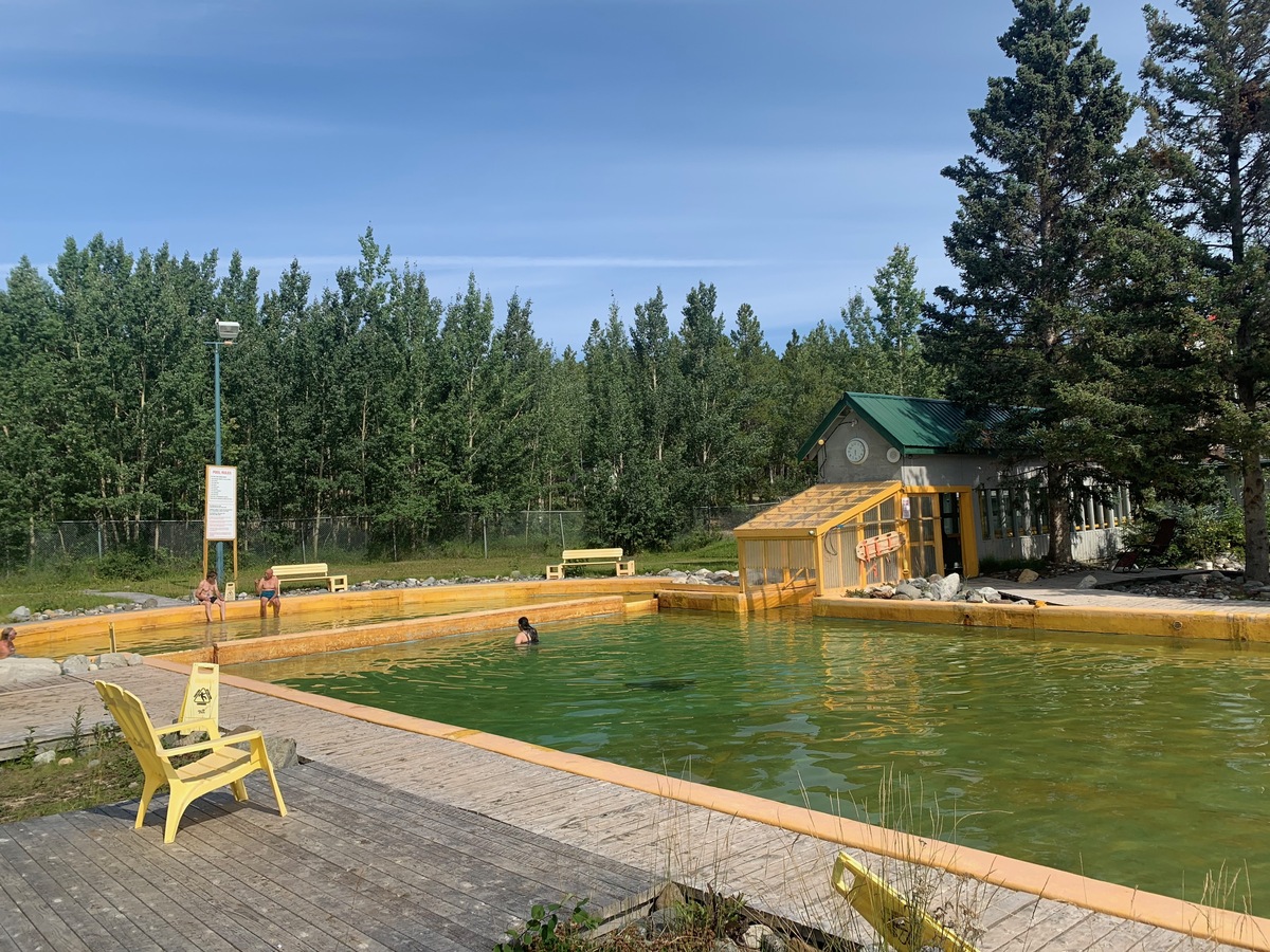 Takhini Hot Spring, across Lake Laberge, west of the point