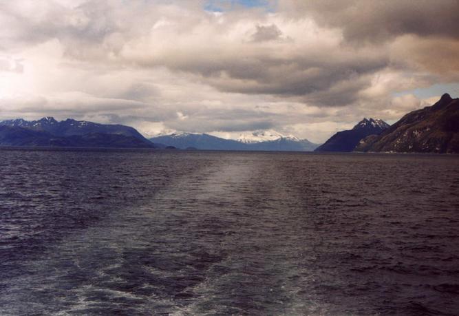 South: Magdalena Strait and Mount Sarmiento in the clouds