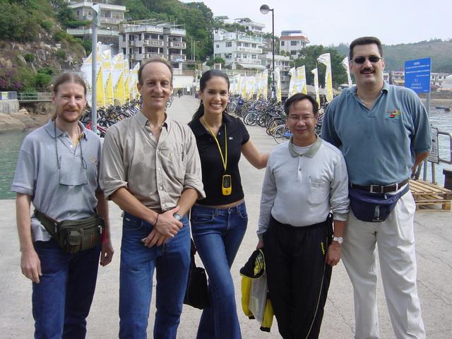 Yung Shue Wan pier, Lamma Island. Left to right: Targ, Richard, Kristie, Kevin, Tony.