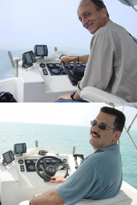 Richard and Tony taking turns at the helm.