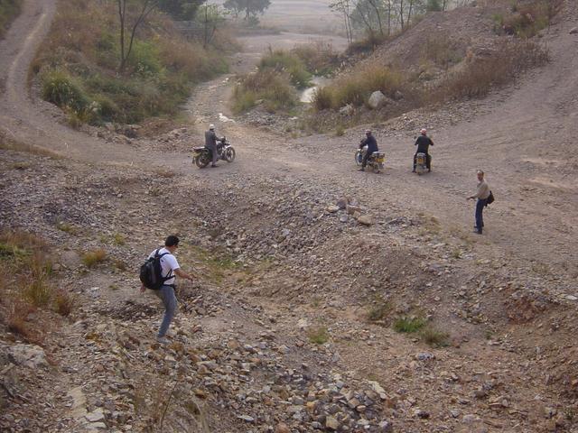 Motorcycle dudes waiting for us in the quarry, slightly more than 100 metres from the confluence
