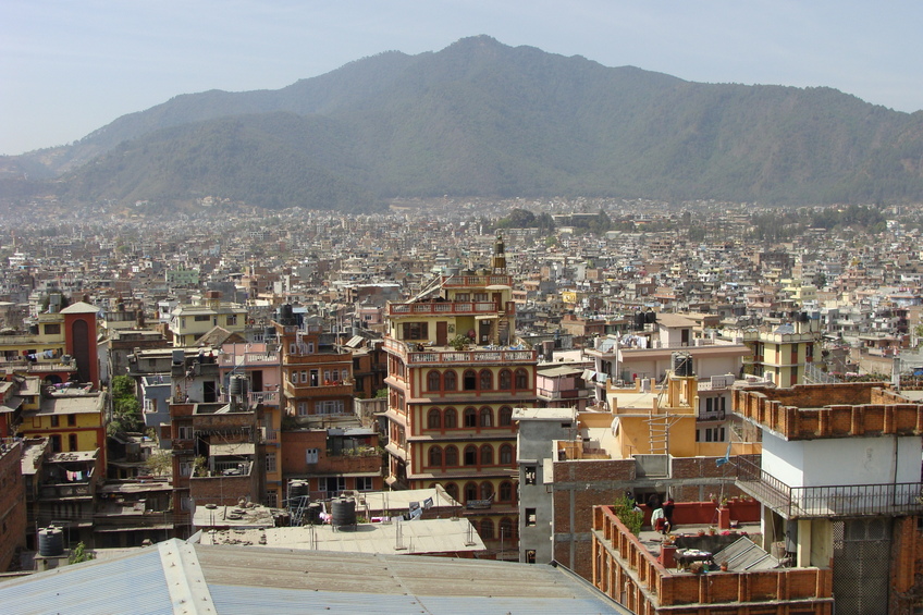 A view from the roof of the Hotel Marshyangdi in Kathmandu Valley was as close as we ever got to our original target of 27N 85E.