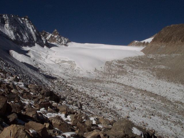 Glacier encountered at saddle (just to left of mountain in caption 1)