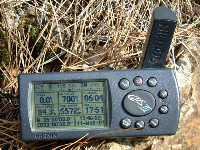 Garmin GPS-III showing the confluence of 35N and 33E