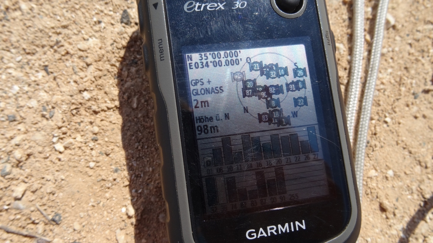 GPS reading at 35N 34E