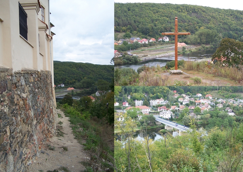 Path along the southern wall to the cross and the vantage point over the Berounka river