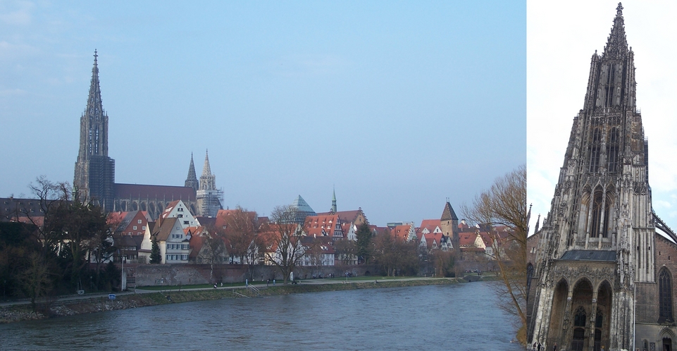 The Danube River and the Ulm Cathedral with the world's highest church steeple
