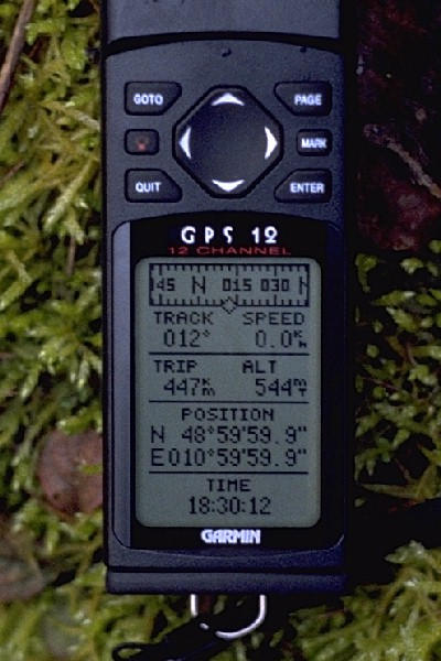 The GPS device showing the location's coordinates (unaveraged)