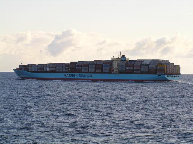The Danish container carrier "Chastine Maersk" is overtaking us