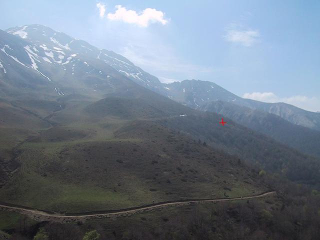 View SW to the confluence (shown in orange) from the road to the pass of Erroymendi