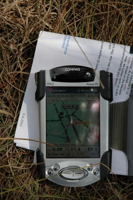 iPAQ displaying the exact coordinates of the confluence