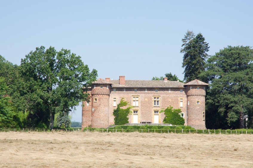 A close-up view of the chateau