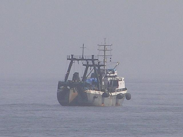The fishing net is recovered via a stern ramp