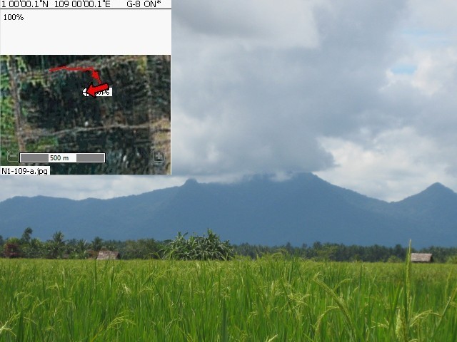 GPS reading and view to Poteng Mountain in the South