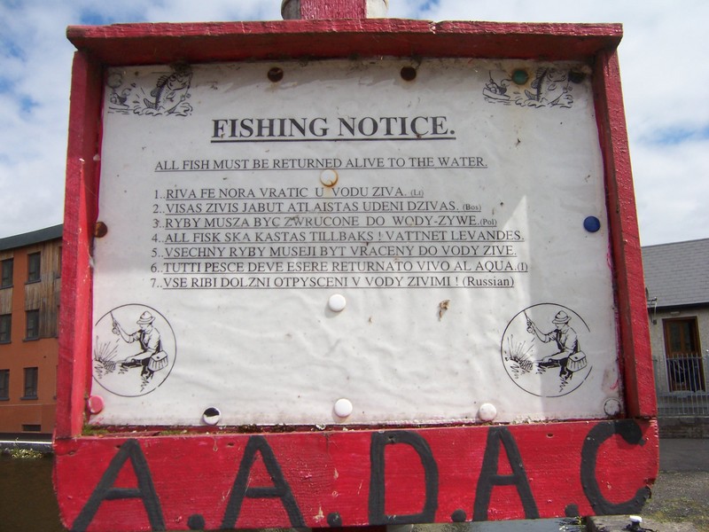 Fishing notice, in eight languages
