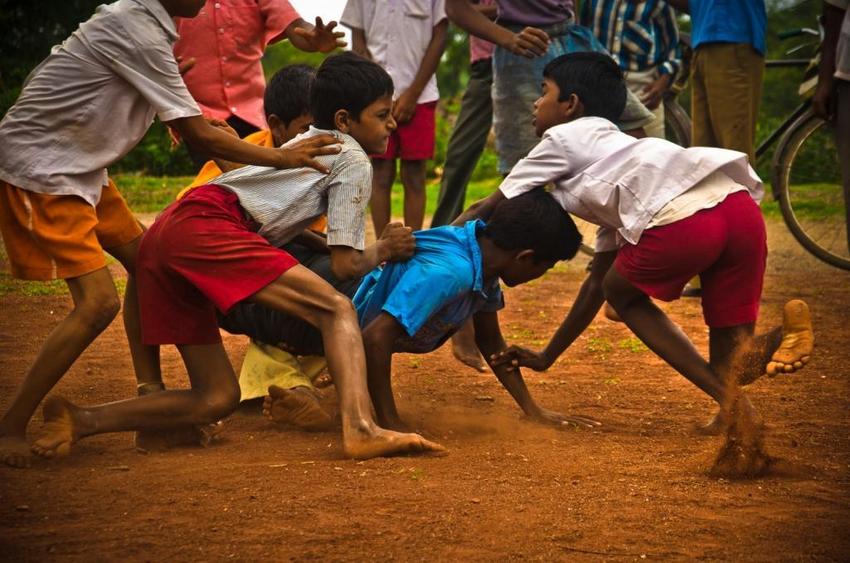 Village Children playing Traditional Indian Sport - Kabaddi