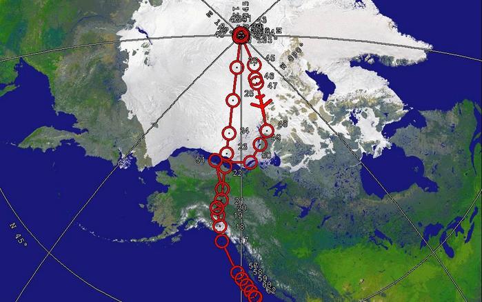 Northern portion of routing to North Pole