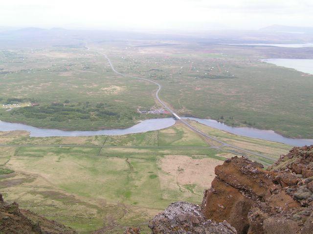 View from the ridge with Þrastalundur in the center