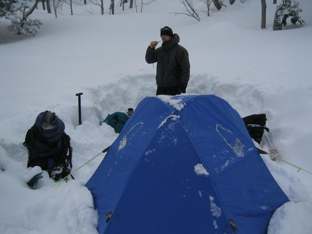 Mitch. Morning at our campsite in the deep new snow.