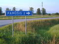 #2: Road sign at Pamûðis, Lithuania, about three kilometres from the confluence.