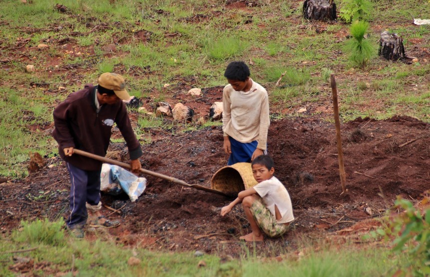 A peasant working there with his sons