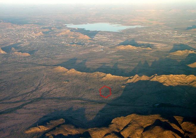 Photo of the general area of the confluence taken from an Airbus 320 on route to Mexico City one month before visiting the site