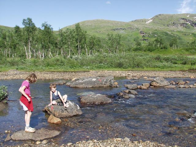 crossing a small stream towards the confluence