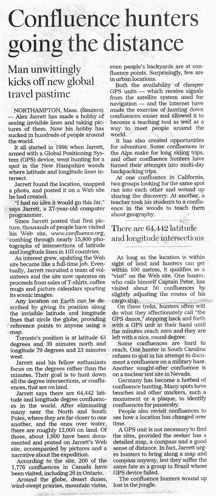 Toronto Star article (August 31, 2002)