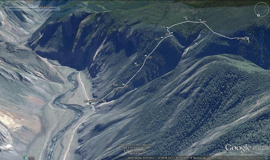 Our track from GE. Satellite photo made 16 days after our visit / Съёмка из космоса через 16 дней после нашего визита