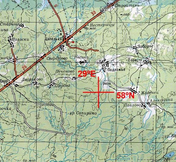 Map of CP 58N-29E environs