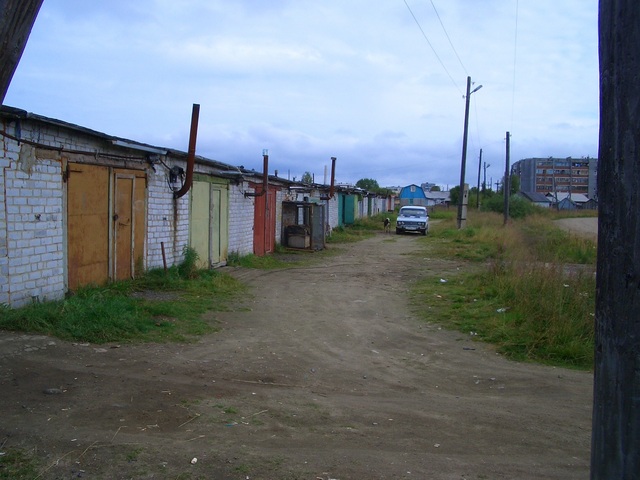 Garages at the outskirts of town