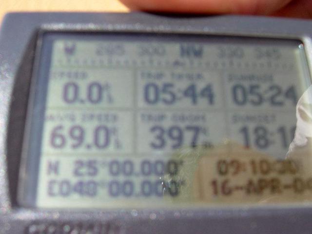 The GPS showing the zero minutes, zero seconds