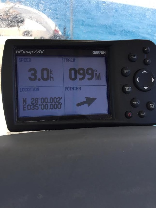 GPS receiver showing the confluence coordinates