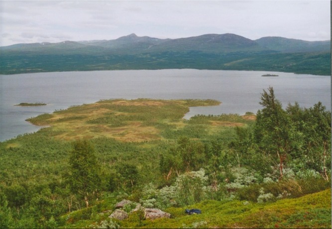 View NE over the peninsula Smilanäset in the lake Över-Uman