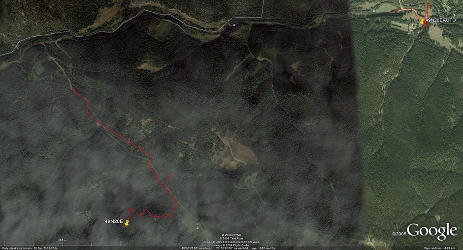 My track on the satellite image (© Google Earth 2009, picture taken on 28th August 2003)