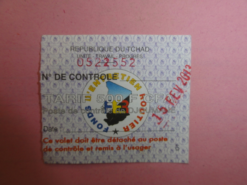 Ticket of the Djoumane Toll station