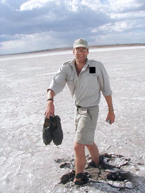 Grant decided to take his shoes off - bad idea, the salt crust cut up his feet!