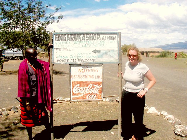 Sara with Chief outside his shop in Engaruka - Drop in for a soda if you are in the area!